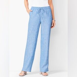 Talbots Women’s Classic Linen Crop Pants Blue Coastal Pull-On Size 14WP